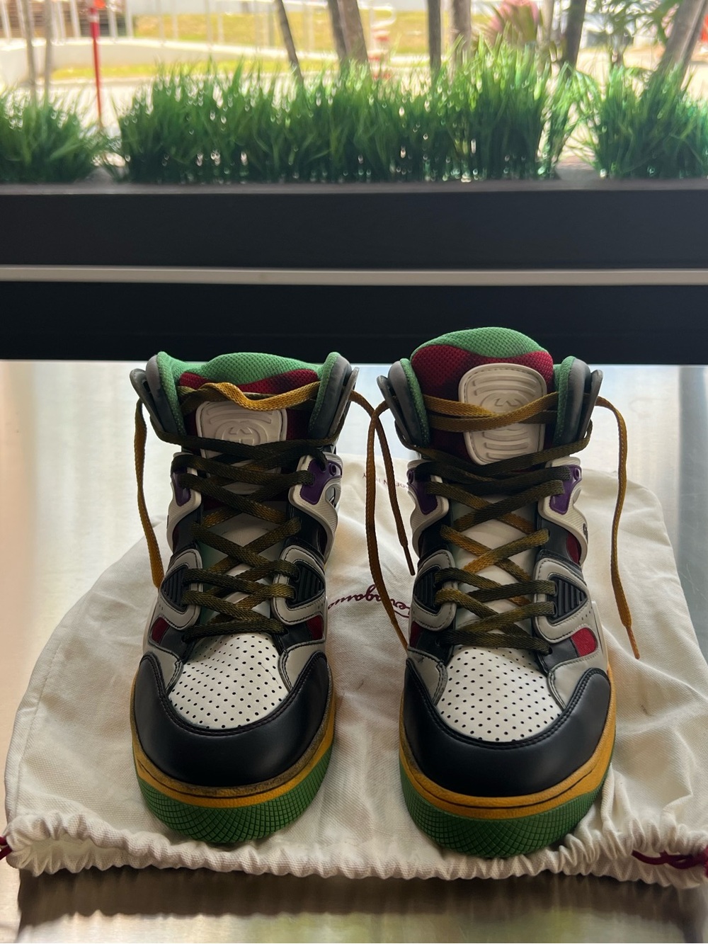 Gucci Multicolor High-Top Sneakers - White, Black, Green, Yellow, Purple, Red